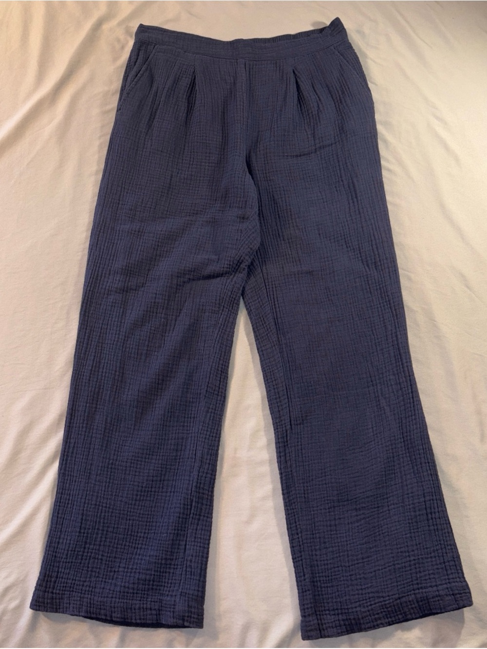 J. McLaughlin Cotton Gauze Pants M Navy Blue Pleated Lined Straight Leg Coastal